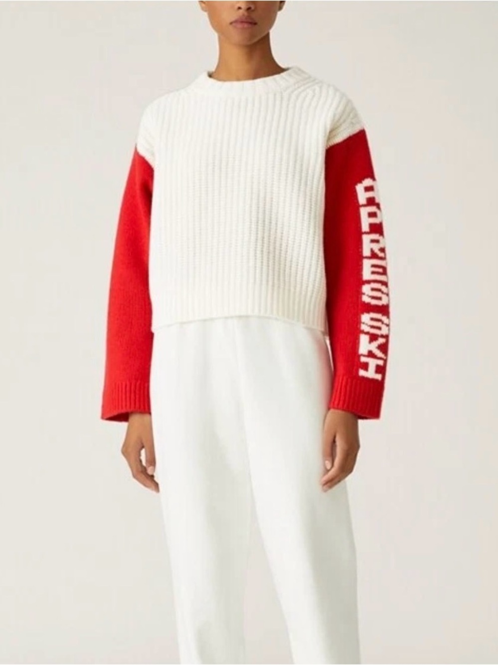 Tory Sport Merino Wool Cropped Crewneck Sweater size L